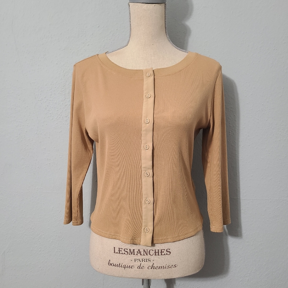 TANKANEO Tan Button-Up Women's Top‎ NWT Size Large